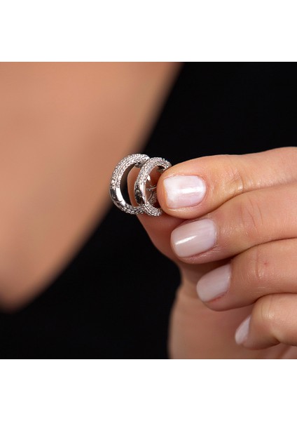 Starlight Diamond Zirkon Taşlı Mikro Halka Tasarım 925 Ayar Gümüş Küpe modelleri