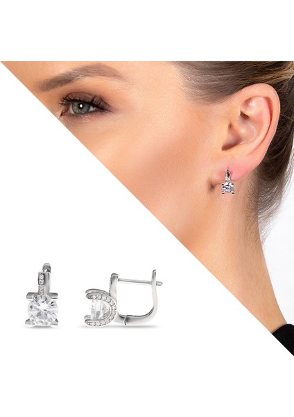 Zirkon Tek Taşlı U Tasarım 925 Ayar Gümüş Kadın Küpe fiyatları