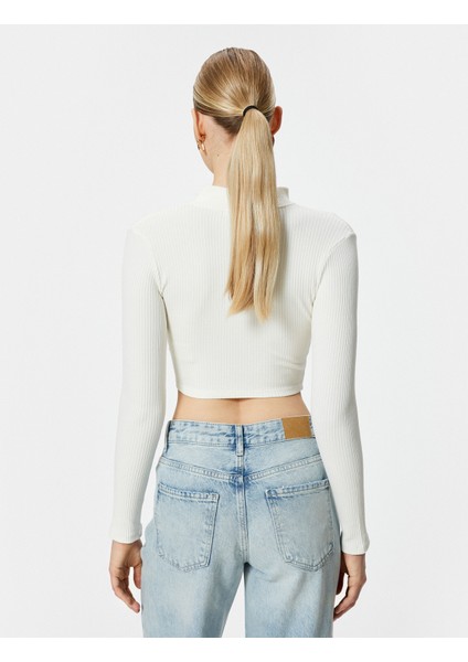 Crop Hırka Fermuarlı Dik Yaka Fitilli Viskon Karışımlı fırsatları