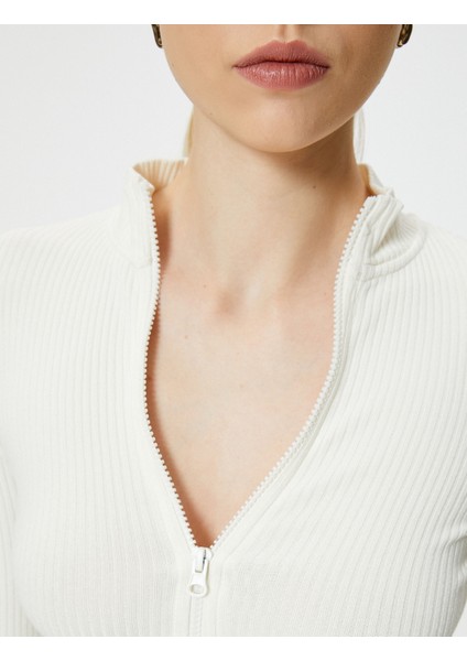 Crop Hırka Fermuarlı Dik Yaka Fitilli Viskon Karışımlı indirimleri