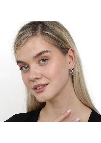 Beyaz Zirkon Taşlı Diamond Cut Tasarım Silver Renk 925 Ayar Gümüş Kadın Küpe modelleri