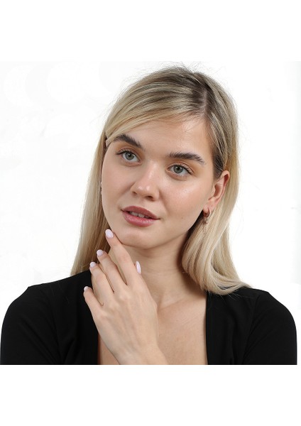 Mavi-Beyaz Zirkon Taşlı Çiçek Model Rose Renk 925 Ayar Gümüş Sallantılı Kadın Küpe