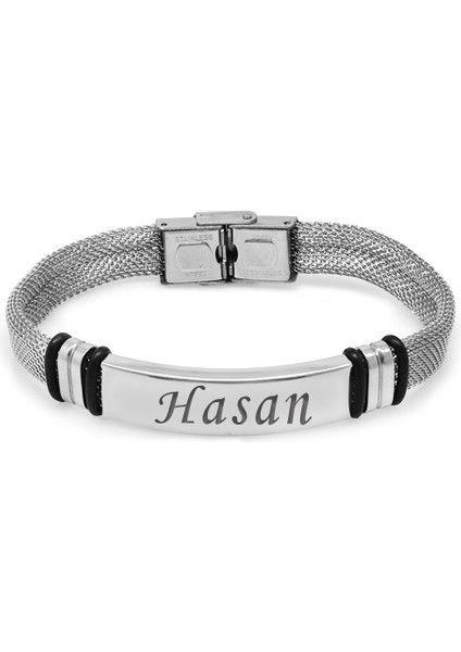 Kişiye Özel Isim Yazılı Silver Renk Çelik Erkek Hasır Bileklik fırsatları