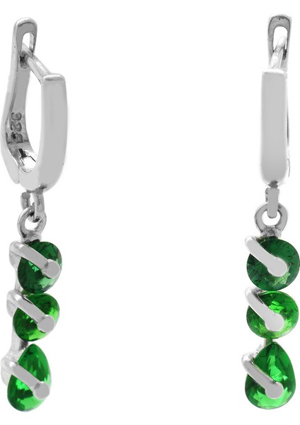 Faset Yeşil Zirkon Taşlı 3lü Damla Tasarım 925 Ayar Gümüş Kadın Küpe