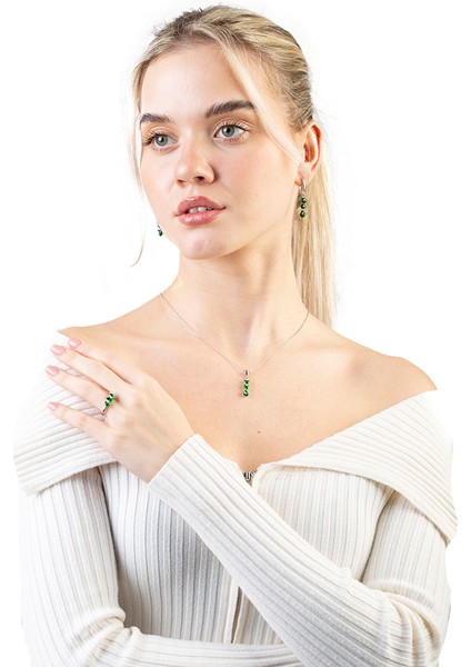 Faset Yeşil Zirkon Taşlı 3lü Damla Tasarım 925 Ayar Gümüş Kadın Küpe fırsatları