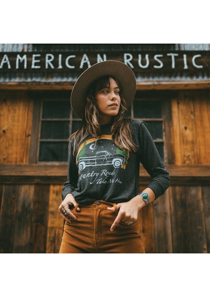 Unisex Kadın Siyah Country Roads Sweatshirt Oversize Kapüşonlu fiyatları