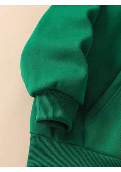 Unisex Kadın Yeşil Düz Renk Günlük Hoodie Bol Kesim Sweatshirt Içi Polarlı Oversize Kapüşonlu indirimleri