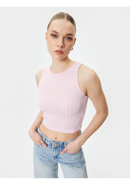 Crop Atlet Kolsuz Halter Yaka Dokulu