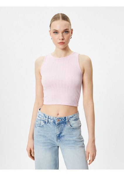 Crop Atlet Kolsuz Halter Yaka Dokulu
