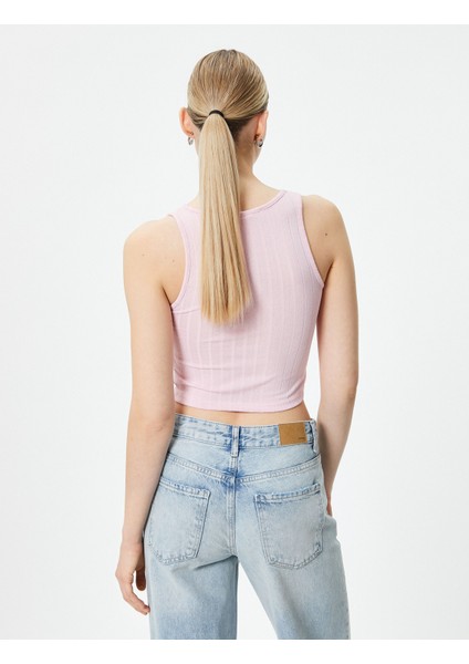 Crop Atlet Kolsuz Halter Yaka Dokulu