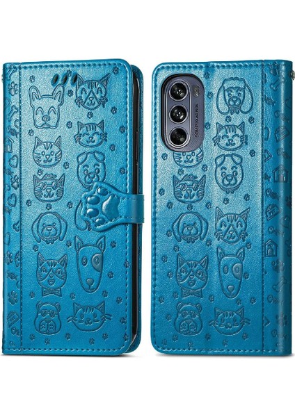 Moto G62 Flip Kapak Için Kılıf Darbeye Karikatür Hayvanlar Kısa Kayış Kılıf (Yurt Dışından)