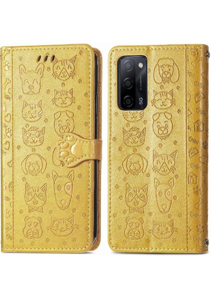 Oppo Oppo 5g Darbeye Karikatür Hayvanlar Için Kılıf Kısa Kayış Deri Kılıf (Yurt Dışından)