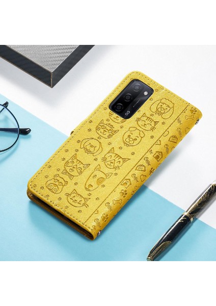 Oppo Oppo 5g Darbeye Karikatür Hayvanlar Için Kılıf Kısa Kayış Deri Kılıf (Yurt Dışından)