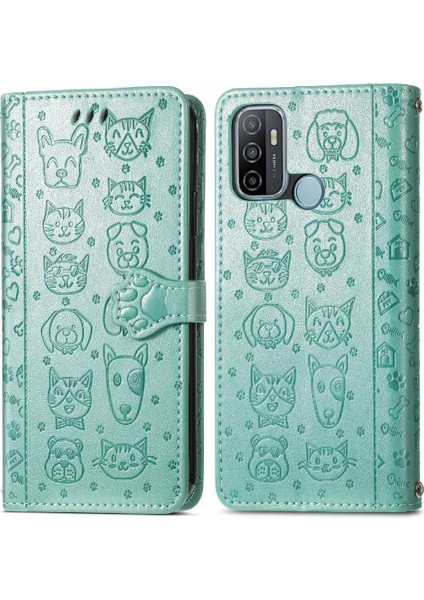 Oppo A53 2020 Için Kılıf Kısa Kayış Kapak Çevirin Kılıf Karikatür Hayvanlar (Yurt Dışından)