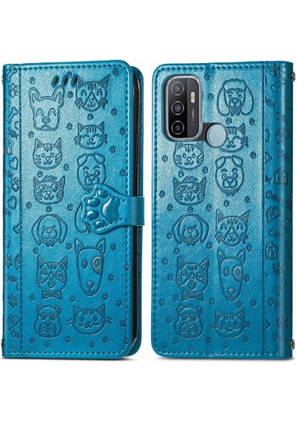 Oppo A53 2020 Için Kılıf Kısa Kayış Kapak Çevirin Kılıf Karikatür Hayvanlar (Yurt Dışından)