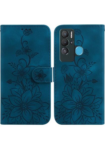 Tecno Pova Neo Için Kılıf Kabartmalı Lily Premium Pu Deri Cüzdan Stili Kart Tutuculu ve Standlı Çevirmeli Telefon Kılıfı (Yurt Dışından)