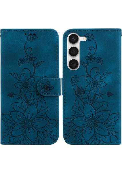 Samsung Galaxy S23 Plus Için Kılıf Kabartmalı Lily Premium Pu Deri Cüzdan Stili Kart Tutuculu ve Standlı Çevirmeli Telefon Kılıfı (Yurt Dışından)