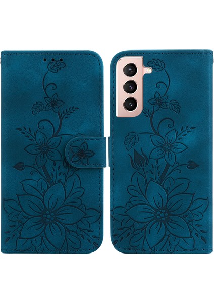 Samsung Galaxy S22 Plus Için Kılıf Kabartmalı Lily Premium Pu Deri Cüzdan Stili Kart Tutuculu ve Standlı Çevirmeli Telefon Kılıfı (Yurt Dışından)