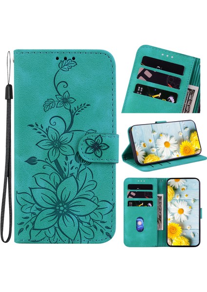 Oppo Reno 8 Pro 5g Için Kılıf Kabartmalı Lily Premium Pu Deri Cüzdan Stili Kart Tutuculu ve Standlı Çevirmeli Telefon Kılıfı (Yurt Dışından)