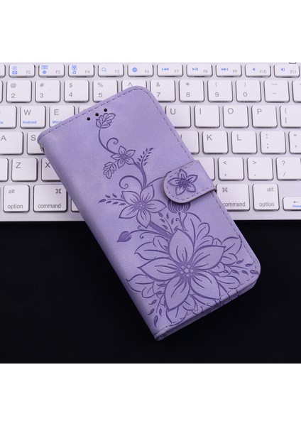 Oppo Reno 8 Pro 5g Için Kılıf Kabartmalı Lily Premium Pu Deri Cüzdan Stili Kart Tutuculu ve Standlı Çevirmeli Telefon Kılıfı (Yurt Dışından)