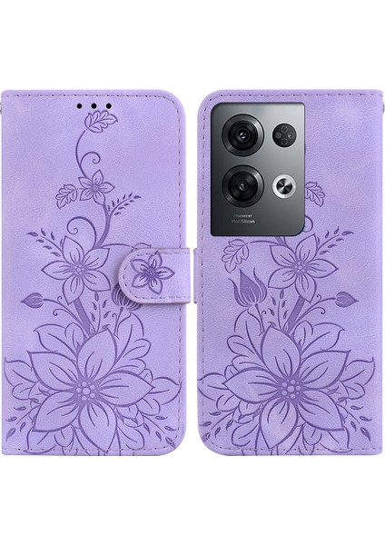 Oppo Reno 8 Pro 5g Için Kılıf Kabartmalı Lily Premium Pu Deri Cüzdan Stili Kart Tutuculu ve Standlı Çevirmeli Telefon Kılıfı (Yurt Dışından)