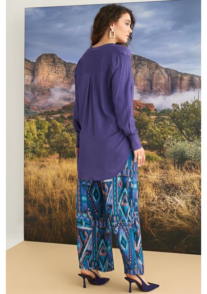 Kadın Etnik Desenli Uzun Kollu Pijama Takımı 23123