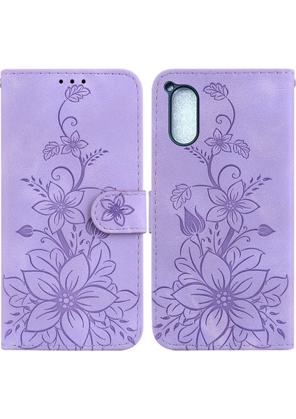 Sony Xperia 5 V Için Kılıf Kabartmalı Lily Premium Pu Deri Cüzdan Stili Kart Tutuculu ve Standlı Çevirmeli Telefon Kılıfı (Yurt Dışından)