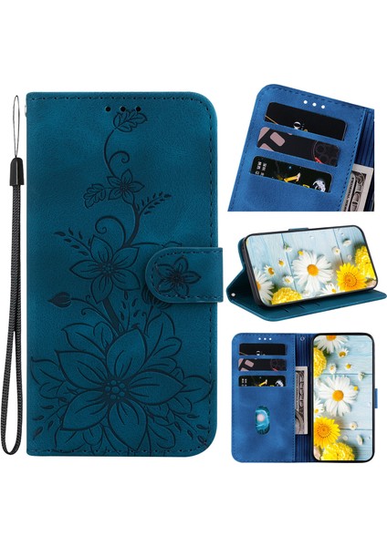 BDT Boutique Honor X8A Için Kılıf Kabartmalı Lily Premium Pu Deri Cüzdan Stili Kart Tutuculu ve Standlı Çevirmeli Telefon Kılıfı (Yurt Dışından)