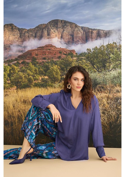 Kadın Etnik Desenli Uzun Kollu Pijama Takımı 23123 indirimleri