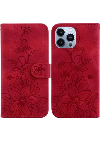 iPhone 15 Pro Için Kılıf Kabartmalı Lily Premium Pu Deri Cüzdan Stili Kart Tutuculu ve Standlı Çevirmeli Telefon Kılıfı (Yurt Dışından) indirimleri