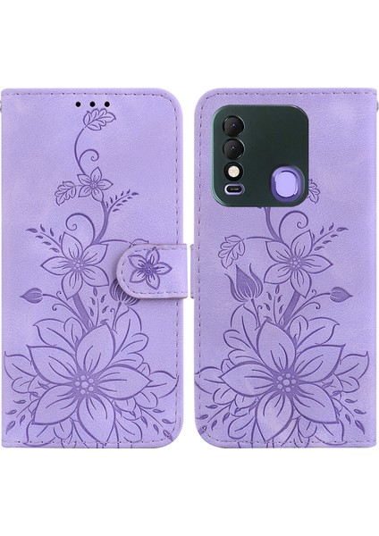 Tecno Spark 8/8t Için Kılıf Kabartmalı Lily Premium Pu Deri Cüzdan Stili Kart Tutuculu ve Standlı Çevirmeli Telefon Kılıfı (Yurt Dışından)