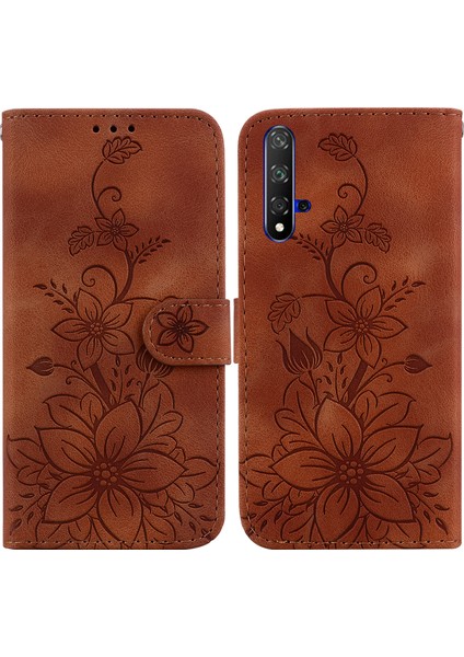 Huawei Nova 5t Için Kılıf Kabartmalı Lily Premium Pu Deri Cüzdan Stili Kart Tutuculu ve Standlı Çevirmeli Telefon Kılıfı (Yurt Dışından)