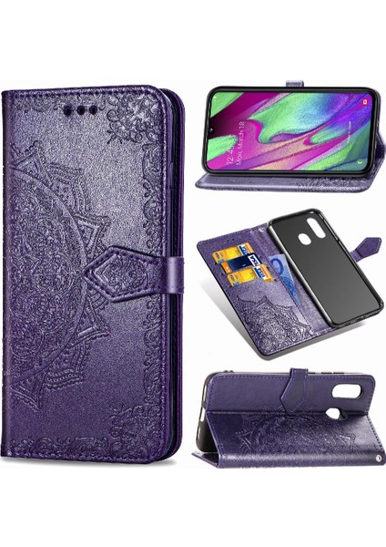 Samsung A40 Flip Zarif Desen Iş Deri Telefon Kılıfı (Yurt Dışından) fiyatları