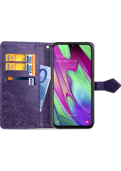 Samsung A40 Flip Zarif Desen Iş Deri Telefon Kılıfı (Yurt Dışından) modelleri