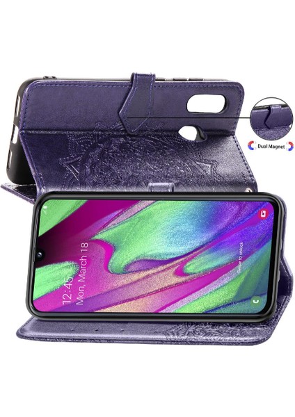 Samsung A40 Flip Zarif Desen Iş Deri Telefon Kılıfı (Yurt Dışından) fırsatları