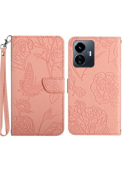Vivo Y22/Y22S/Y35 Çiçekler ve Bilek Kayışı ile Kelebekler Için Telefon Kılıfı (Yurt Dışından)
