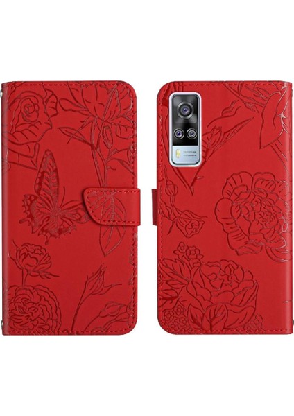 Vivo Y51 2020 Çiçekler ve Kelebekler Için Darbeye Deri Pu Telefon Kılıfı (Yurt Dışından)