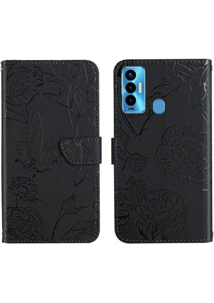 Tecno Camon 18I Darbeye Dayanıklı Deri Çanta Çiçekler ve Kelebekler Için Telefon Kılıfı (Yurt Dışından)