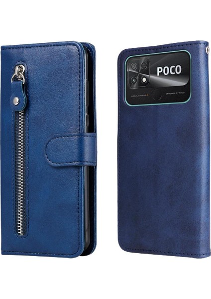 Xiaomi Poco C40 Fermuar Deri Koruyucu Kart Yuvası Tutucular Telefon Kılıfı (Yurt Dışından)