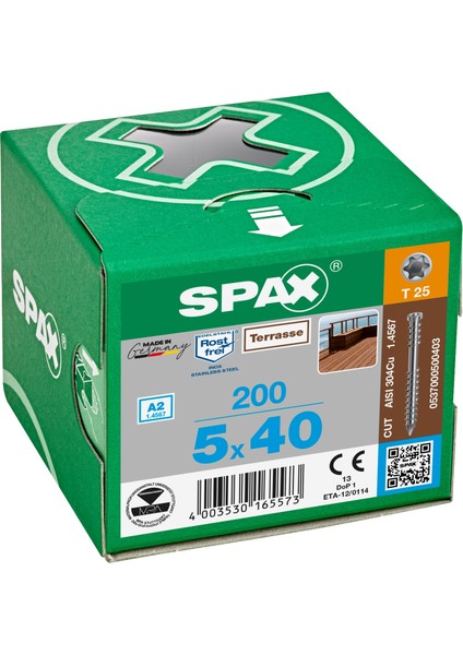 Ahşap Teras Vidası 5 x 40MM 100 Adet Sabitleyici Dişli Silindir Başlı T-Star Plus T25 A2 Paslanmaz