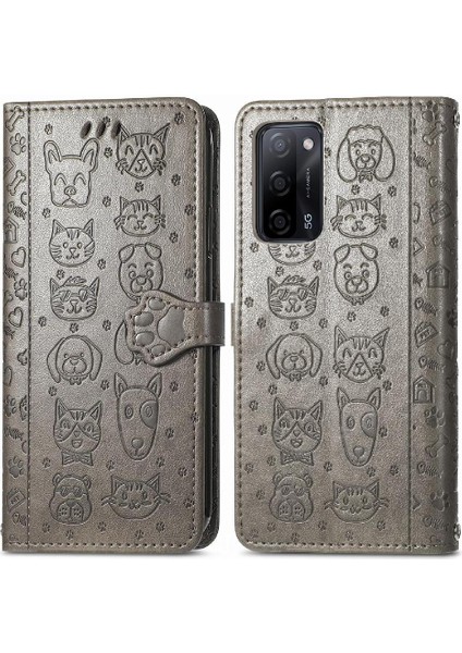 Oppo Oppo 5g Darbeye Karikatür Hayvanlar Için Kısa Kayış Deri Telefon Kılıfı (Yurt Dışından)