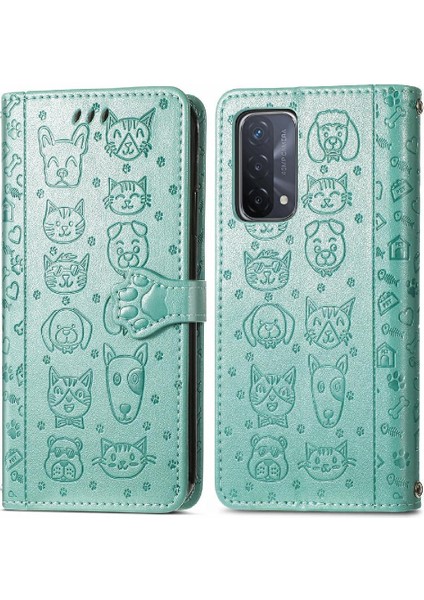 Oppo A93 5g Kısa Kayış Karikatür Hayvanlar Için Çevirin Deri Telefon Kılıfı (Yurt Dışından)