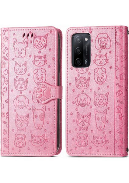 Oppo Oppo 5g Darbeye Karikatür Hayvanlar Için Kısa Kayış Deri Telefon Kılıfı (Yurt Dışından)