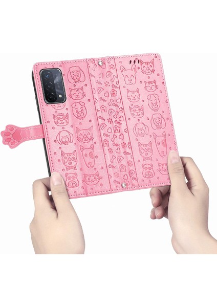 Oppo Oppo 5g Darbeye Karikatür Hayvanlar Için Kısa Kayış Deri Telefon Kılıfı (Yurt Dışından)