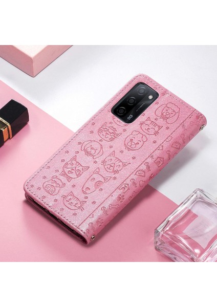 Oppo Oppo 5g Darbeye Karikatür Hayvanlar Için Kısa Kayış Deri Telefon Kılıfı (Yurt Dışından)