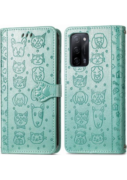 Oppo Oppo 5g Darbeye Karikatür Hayvanlar Için Kısa Kayış Deri Telefon Kılıfı (Yurt Dışından)