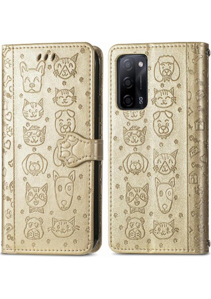 Oppo Oppo 5g Darbeye Karikatür Hayvanlar Için Kısa Kayış Deri Telefon Kılıfı (Yurt Dışından)