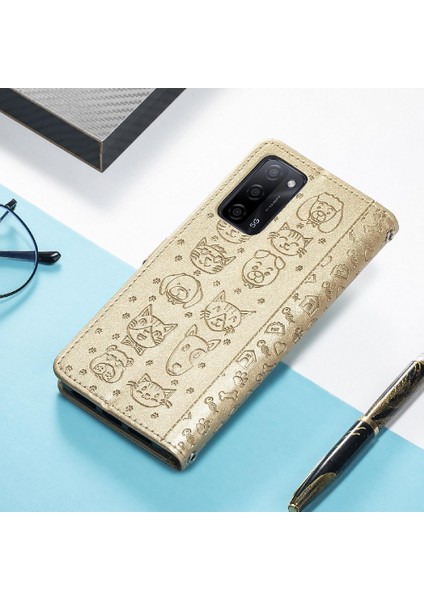 Oppo Oppo 5g Darbeye Karikatür Hayvanlar Için Kısa Kayış Deri Telefon Kılıfı (Yurt Dışından)