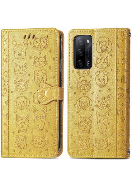 Oppo Oppo 5g Darbeye Karikatür Hayvanlar Için Kısa Kayış Deri Telefon Kılıfı (Yurt Dışından)