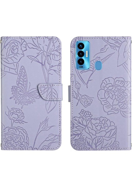Tecno Camon 18I Darbeye Dayanıklı Deri Çanta Çiçekler ve Kelebekler Için Telefon Kılıfı (Yurt Dışından)
